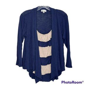 Le Rouge Blouse Ruffle Plus Women's XL Navy Tan